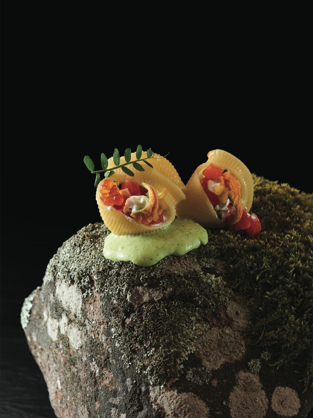 Conchiglioni, salmone Upstream, zucchine in fiore e burrata